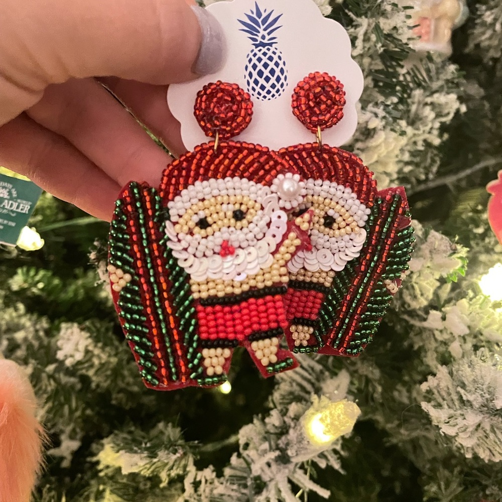 Surfer Santa Beaded Christmas earrings boutique